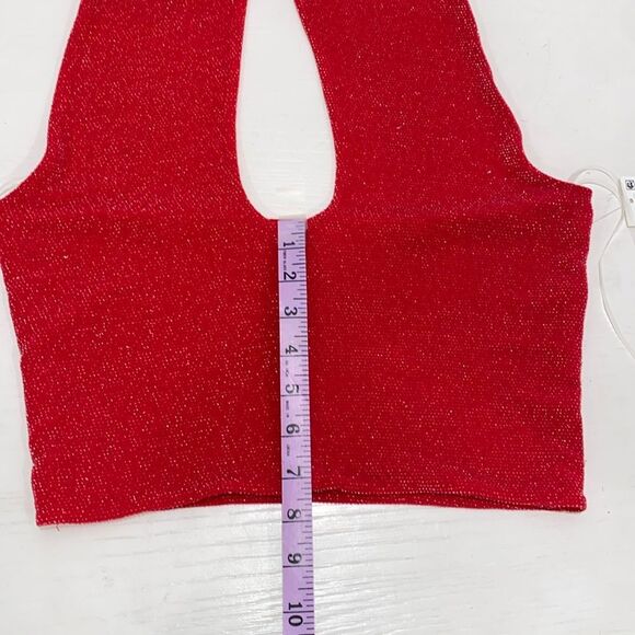 Bar lll Holiday Party Cherry On Top Red With Metallic Silver Stitch Halter Top - Picture 8 of 14